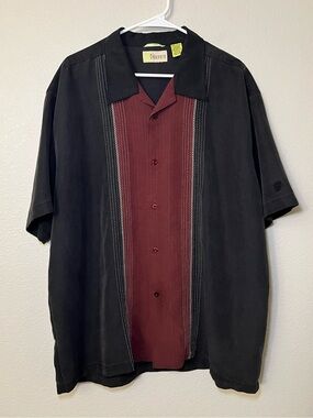 Cubavera Mens Black & Burgundy Short Sleeve Camp Shirt Resort Casual | Size XXL
